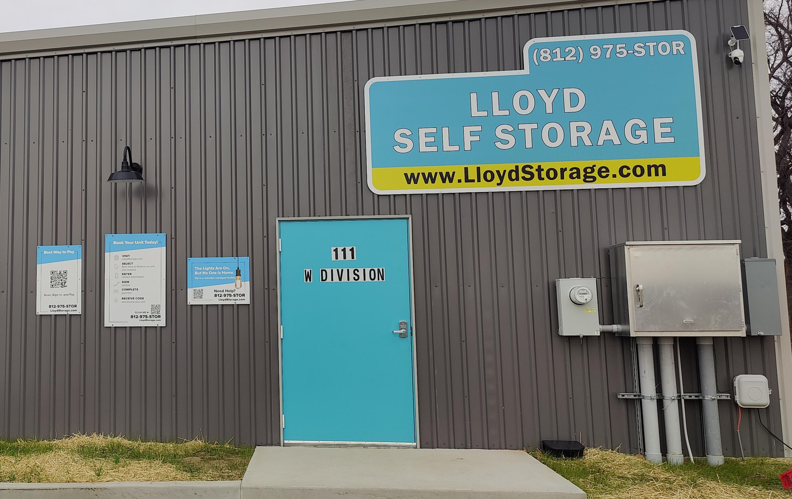 The Lloyd Self Storage branded entrance sign